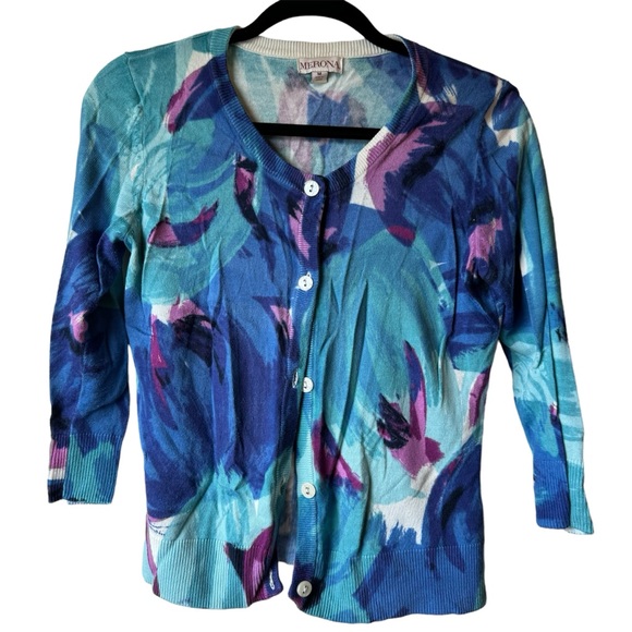 Merona Sweaters - Merona | Blue, Purple & Teal | 3/4 Sleeve Button-Up Cardigan | SZ Medium